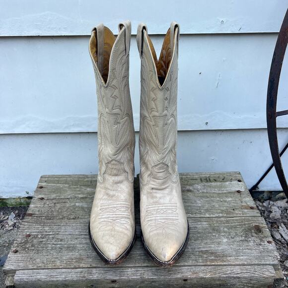 Nocona Boots Cowgirl Beige Cream Marbled Point Toe Western Style 76133 Size 6C - Picture 2 of 7